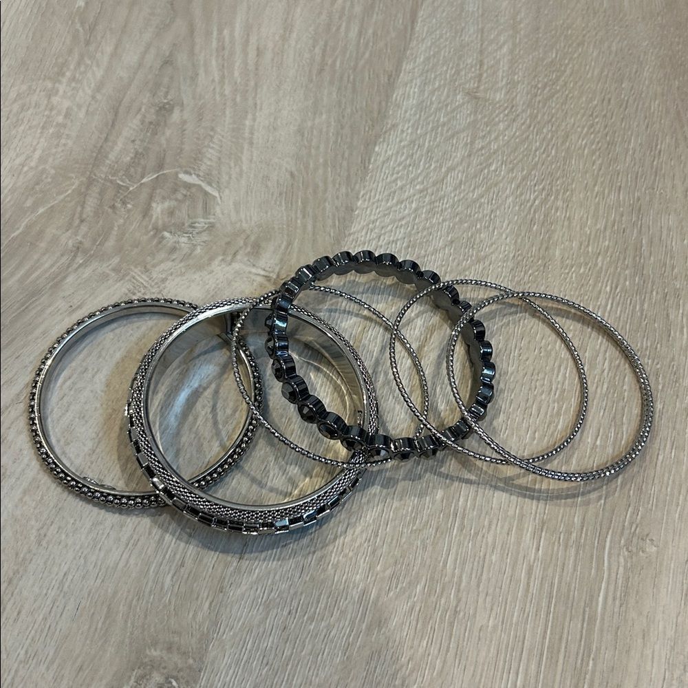 Silver And Black Stackable Bracelets - image 3